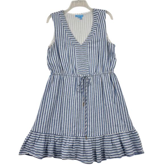 Draper James RSVP Dress Womens Size L Blue Stripe Linen Blend Lined Sundress - Picture 2 of 13